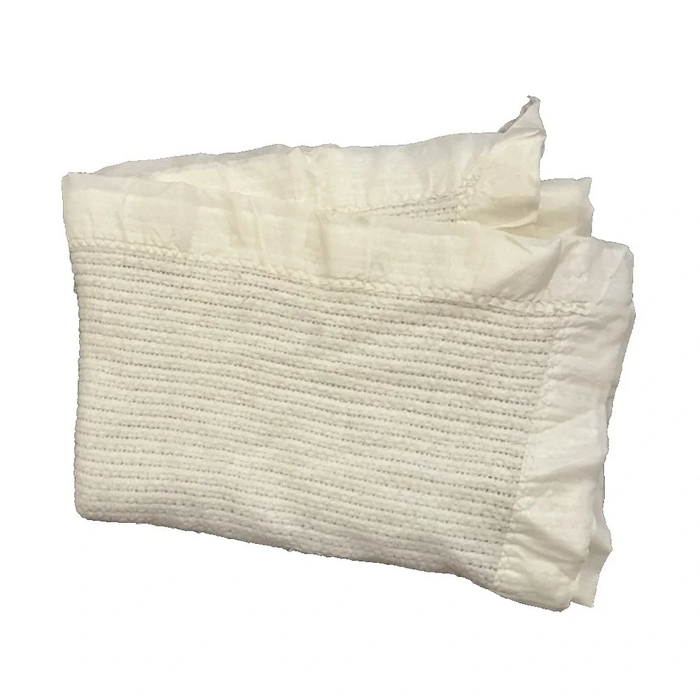 Vtg Carters Baby Blanket Waffle Weave Thermal Cream Nylon Edge 32x45 As Is